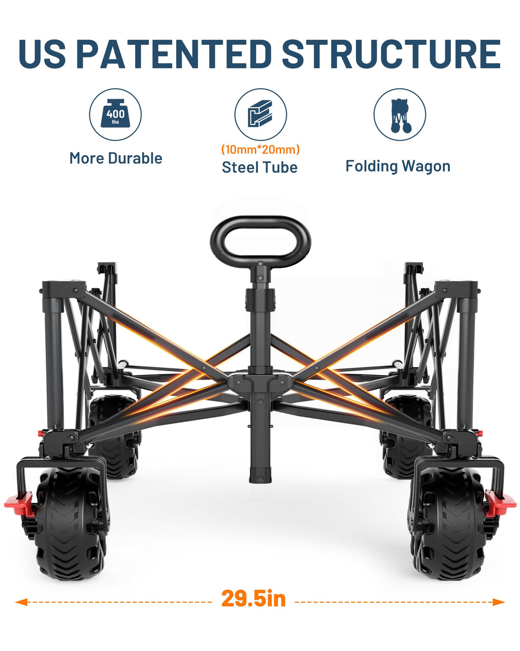 TIMBER RIDGE 600L Beast Wagon 26" W Extra Wide All Terrain Folding w/Big Wheels, Cargo Net & Tailgate, 26" W and 54.5" L, 400lbs Heavy Duty Collapsible Portable Cart for Camping, Sports, Dogs, Blue