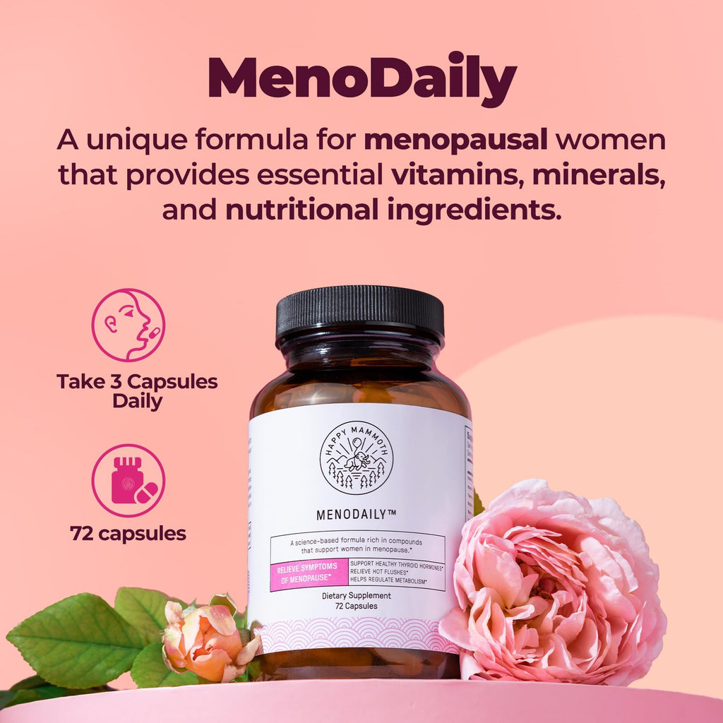 Happy Mammoth Meno Daily Menopause Vitamins & Supplements for Women, Boost Metabolism, Healthy Skin, Hair and Nails, Hot Flash, Mood Support, 72 Capsules