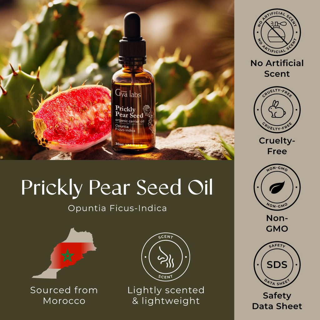 Gya Labs Prickly Pear Seed Oil - 1 Fl Oz - Carrier Oil for Hair, Skin, Face, Scalp & Body Massage
