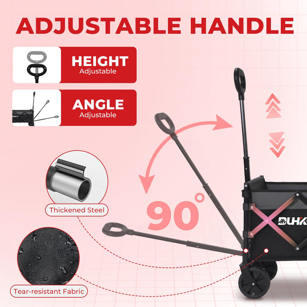 DUHKOI Collapsible Wagon Cart with Wheels Foldable,11 Lbs Lightweight Portable Folding Utility Wagon,90 L Heavy Duty Grocery Shopping Carts,Versatile for Garden Sports Camping Outdoor Use (Black Gray)