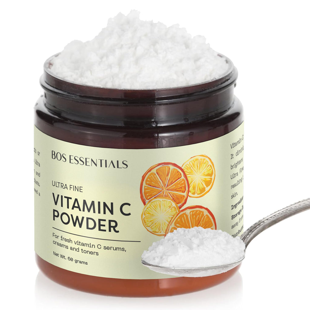 Bos Essentials Ultra Fine Vitamin C Powder, 100% Pure Ascorbic Acid, Non-GMO, Cosmetic-Grade, Dissolves Instantly for DIY Serums, creams, and toners