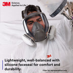 3M Full Facepiece Reusable Respirator 6900, NIOSH, Large Lens, ANSI High Impact Eye Protection, Silicone Face Seal, Four-Point Harness, Comfortable Fit, Painting, Dust, Chemicals, Large
