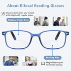 EASY READ 2 Pairs TR90 Bifocal Reading Glasses for Men,Rectangular Sport Blue Light Blocking Readers with Spring Hinge(Magnification 1.50,Black/Blue)