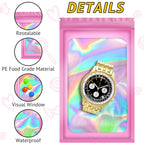 TIFICAL 100PCS Resealable Holographic Bags, Jewelry Bags|Pink,2.9x4.7in