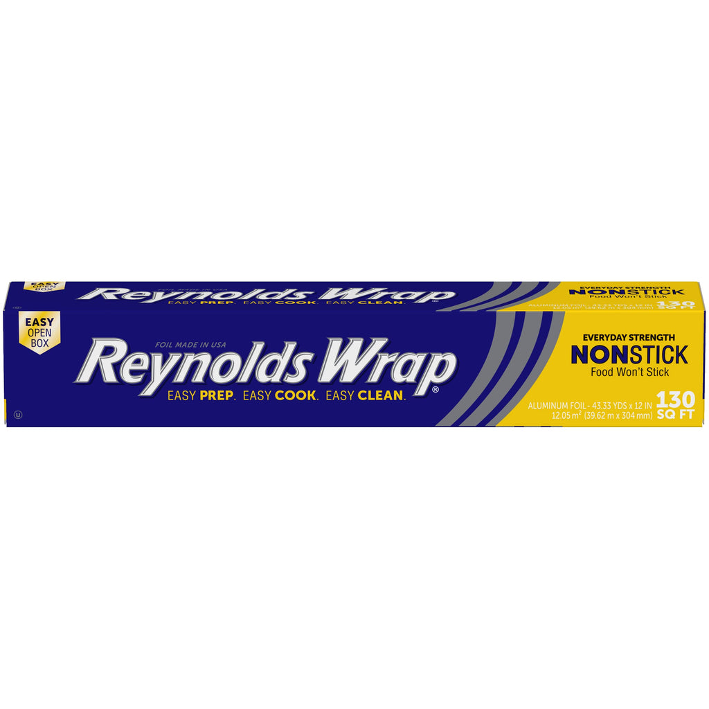 Reynolds Wrap Non Stick Aluminum Foil, Nonstick Aluminum Foil Roll, Prevents Food Sticking and Messy Cleanup, Great for Covering Casseroles and leftovers, 43.33 Yards x 12 Inches, 130 Sq.Ft.