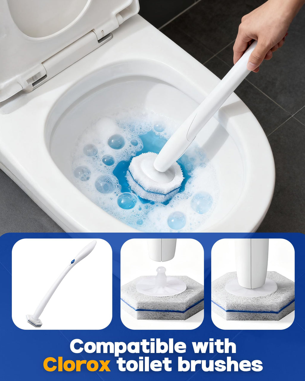 60 Pack Toilet Wand Refills Compatible with Clorox Toilet Brushes, Instant Foam Cleaning, Secure Lock No Slipping, Odor Neutralizing, Easy Snap-On Design