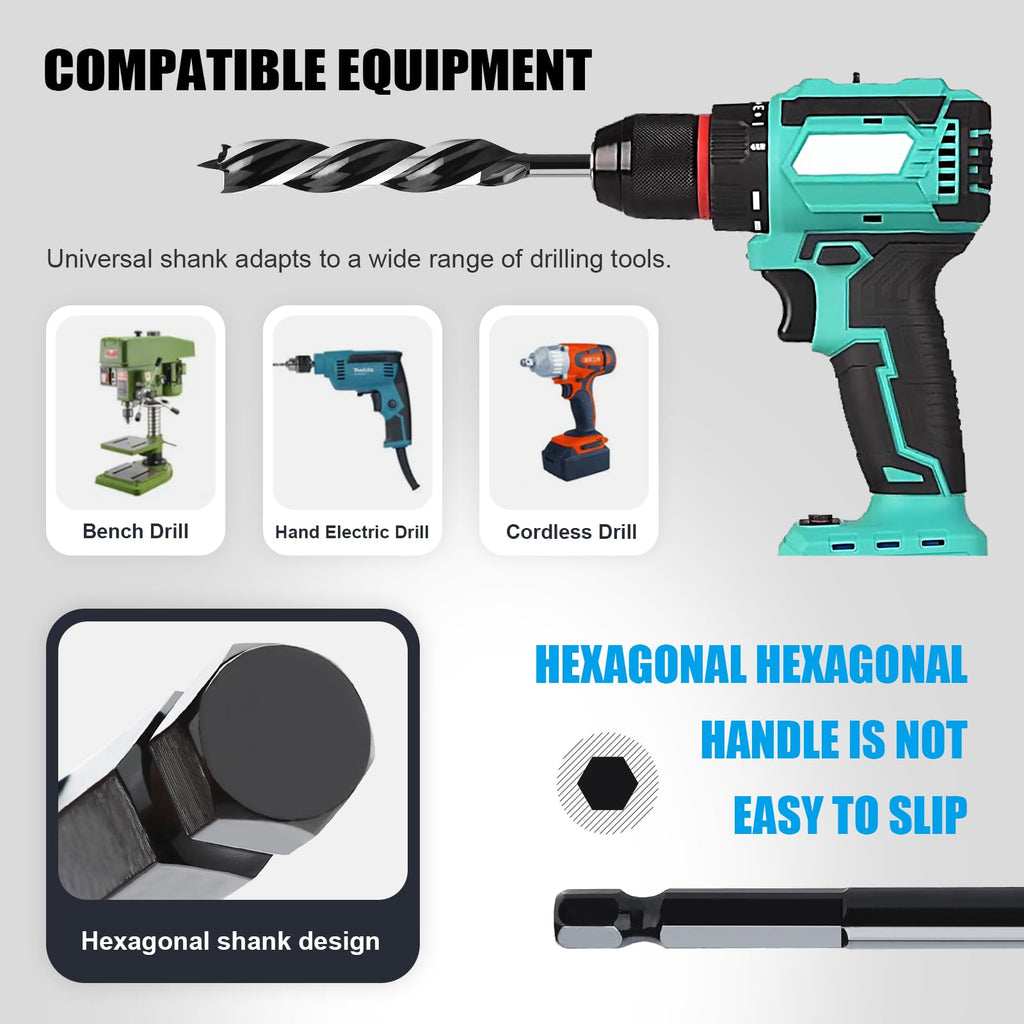 WOBLLMX 9/16'' x 9'' Auger Drill Bit for Wood, Hex Shank Tri Flute Ship Auger Long Drill Bit for Soft and Hard Wood,Tree Stump,Plastic,Drywall and Composite Materials