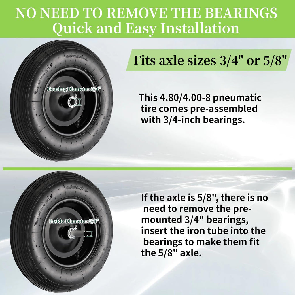 RRQ 4.80/4.00-8 Tire and Wheel, 16" Pneumatic Wheelbarrow Tires, 2 Pack