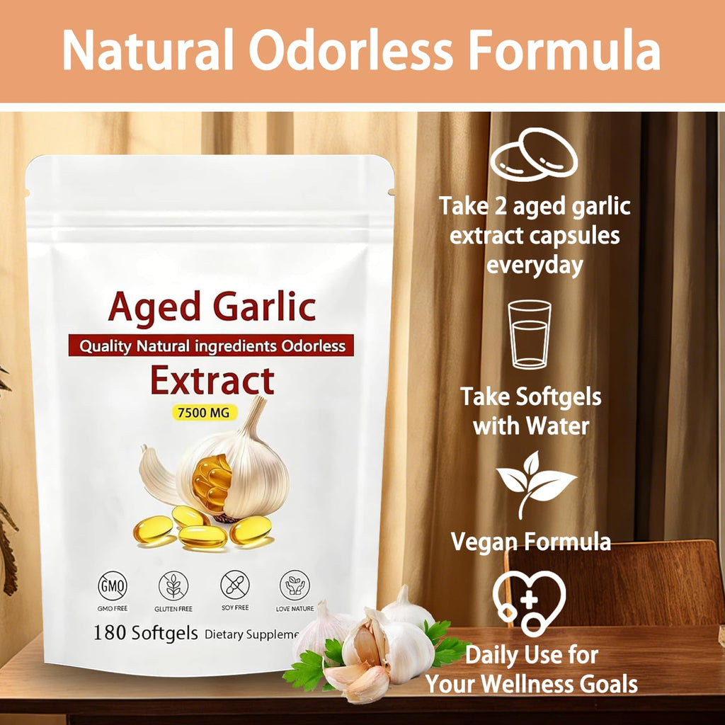 Louma NuvaPure Aged Garlic - 7500mg Odorless, Lumine Aged Garlic Extract, Non-GMO - 180 Softgels