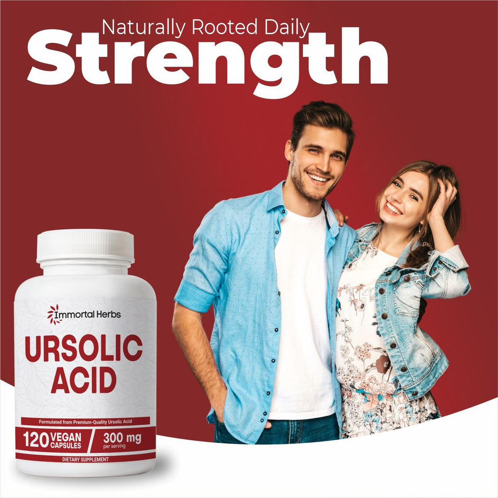 Immortal Herbs Pure Ursolic Acid Supplement 300mg, 120 Pills, Rosemary Leaf Extract Powder, Non-GMO and Gluten-Free Ursolic Acid Capsules for Women and Men