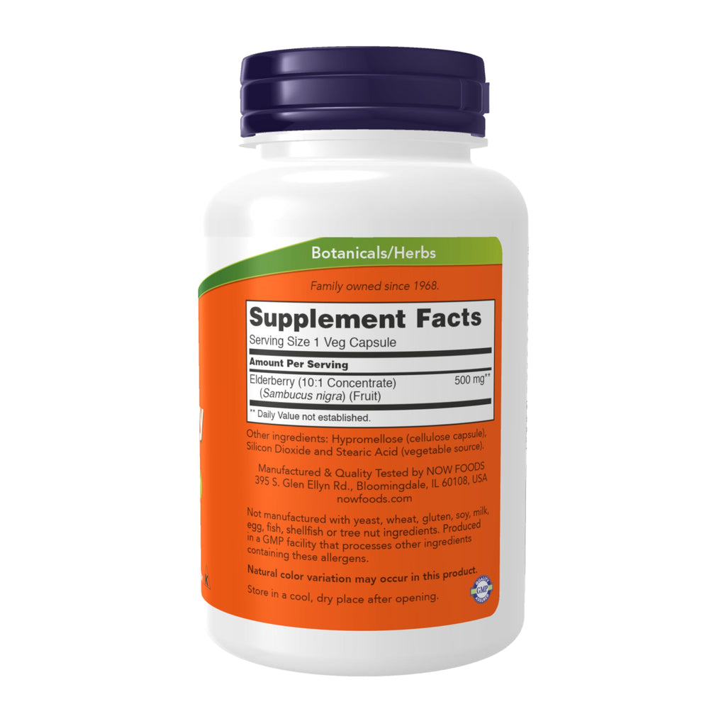 NOW Foods Supplements, Elderberry (Sambucus nigra)500 mg, 10:1 Concentrate, 120 Veg Capsules