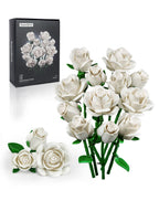 White Rose Bouquet Building Set, Compatible with Lego Flowers for Adults Women, Botanical Collection Gift for Valentines & Mother's Day - Artificial Plant Home Decor - IA11013
