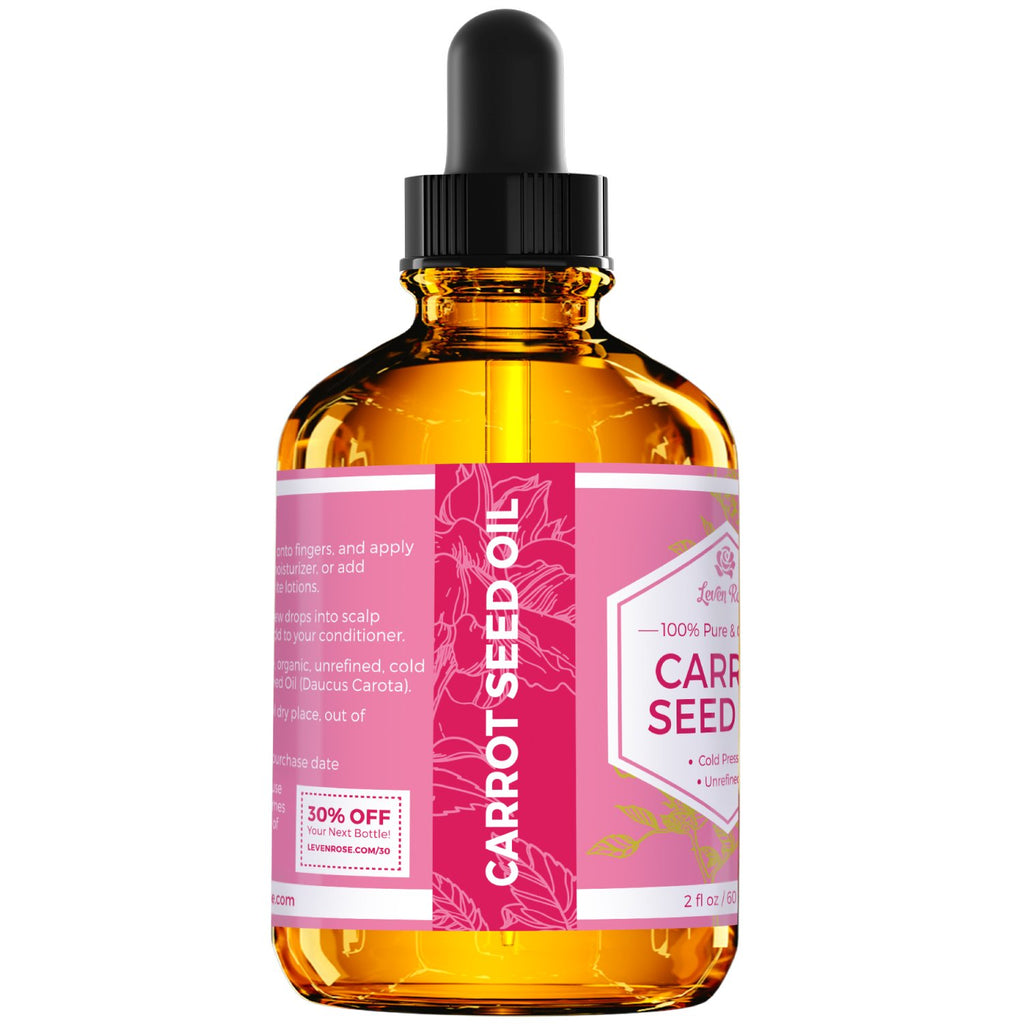 Carrot Seed Oil by Leven Rose, 100% Pure Unrefined Cold Pressed Moisturizer for Hair Skin and Nails 2 oz