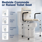 HolyHeal Drop Arm Bedside Commode, Commode Toilet with Padded Seat and Backrest, 400lbs Capacity, 6.3QT Removable Bucket and Splash Guard, Adjustable Height Portable Toilet for Adults, Beige