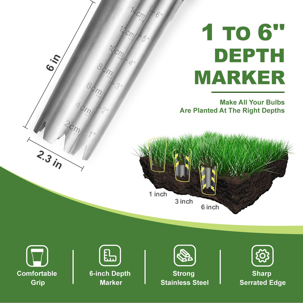 Haliaeetus Bulb Planter Tool, 6 inches Depth Mark Tulip Bulb Planter Tool
