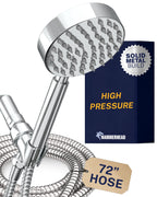 HammerHead Showers® Solid Metal Handheld Shower Head with Hose and Brass Holder - CHROME - 2.5 GPM High Pressure Shower Heads with Adjustable Shower Wand Bracket - 6ft Flexible Extension