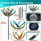 83" Large Solar Wind Spinner Outdoor - Metal Tulip Flower Sculpture with Multi-Color LED Glass Ball - Waterproof Kinetic Yard Art for Garden Lawn Patio, Mother’s Day Birthday Gardening Gifts