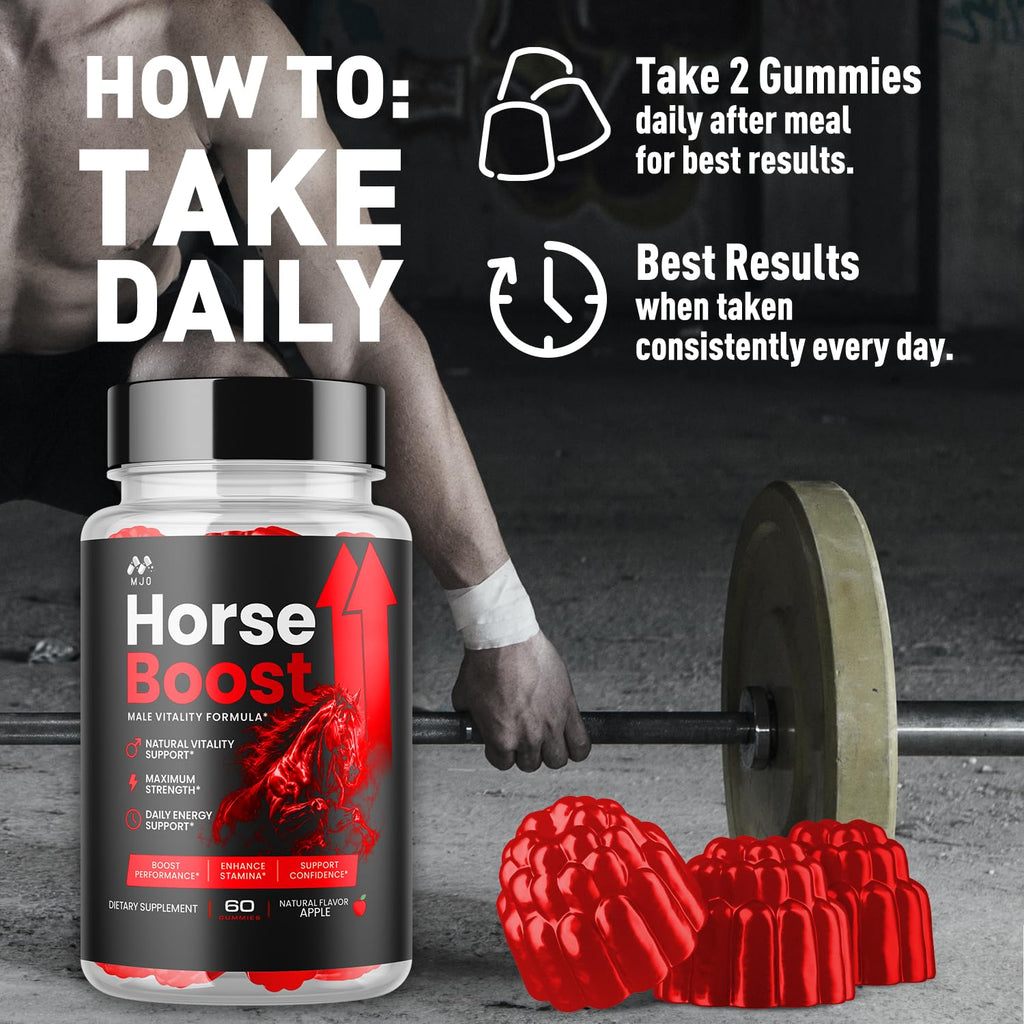 (2 Pack) Horse Boost Gummies for Men, Official Horse Boost Male Performance Support Supplement with All Natural Ingredients, Maximum Strength HorseBoost Advanced Mens Multivitamin Gummy (120 Gummies)
