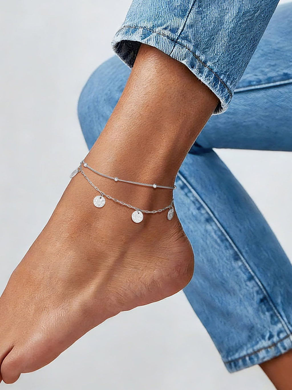 U7 Silver Anklets for Women Layered Gold Chain Anklet Lightweight