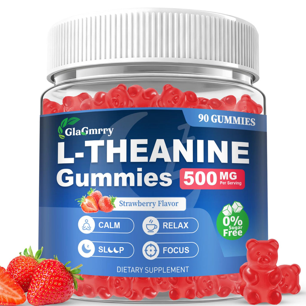 GlaGmrry 90 Count | L Theanine Gummies, L Theanine Supplement for Adults & Kids, w/Ashwagandha, Magnesium, GABA & 5-HTP, Sugar Free Liposomal Formula for Calm Relax zzZ M♡♡d & Focus, Vegan