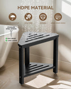 Shower Foot Rest 15in, HDPE Waterproof Shower Stool for Inside Shower, Corner Shower Stool for Shaving Legs with Storage Shelf for Small Space, Shower Step Stool, Plastic Corner Shower Bench, Black