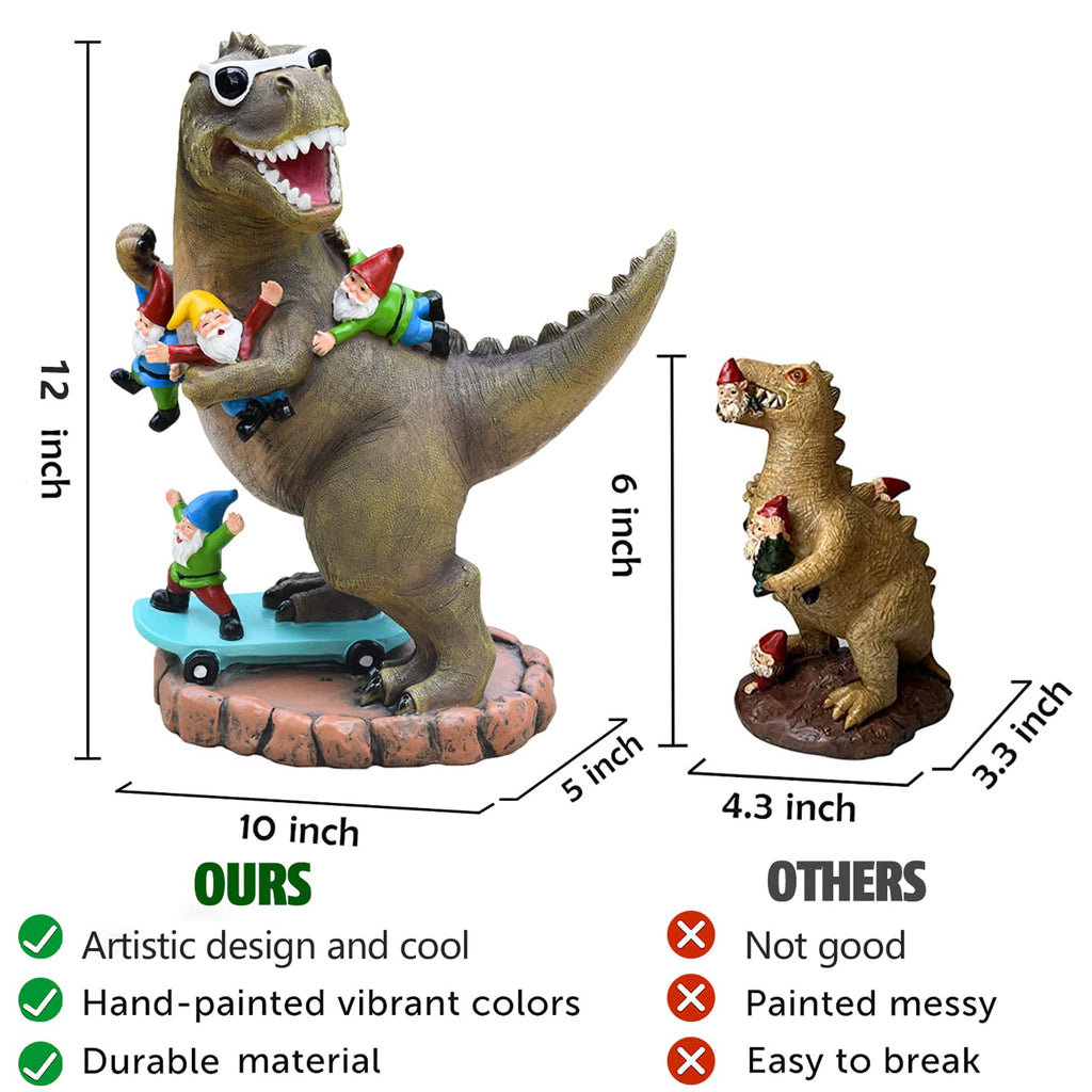 ACHYHAVIN Garden Statue Outdoor Decoration, Cool Dinosaur Play Skateboard with Gnomes Figurines, Indoor Outdoor Decor Art for Patio Lawn Yard, Housewarming Garden Gift…