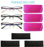 HOTJOJO 3 Pack Reading Glasses for Women Blue Light Blocking, Metal Oval Half Frame Womens Readers Glass with Spring Hinge, Anti Blue Ray Reduce Eye Strain Glare Headache(175 Magnification Strength)