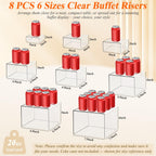 8 Pcs Clear Acrylic Buffet Risers with Mini Sign and Maker,Buffet Risers and Stands Clear Food Display Risers for Buffet Table Party Catering Dessert Cupcake Collectibles (8" 7" 6" 5" 5" 4" 4" 3")