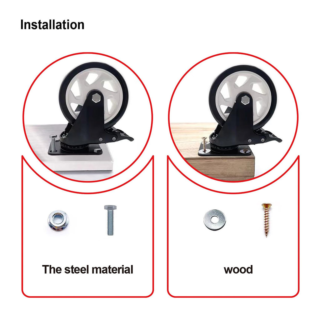 4 inch Caster Wheels, Casters Set of 8 Heavy Duty - CLOATFET Locking Swivel Casters with Brake (Top Plate), Non Marking Black Castor Wheels for Cart Furniture Workbench