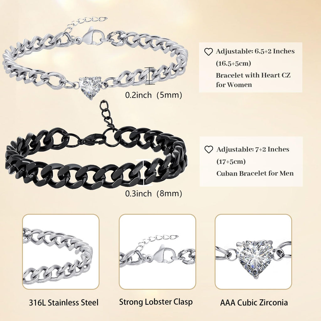 GLEZZA Matching Bracelets for Couple, Cuban Chain Gifts for Anniversary