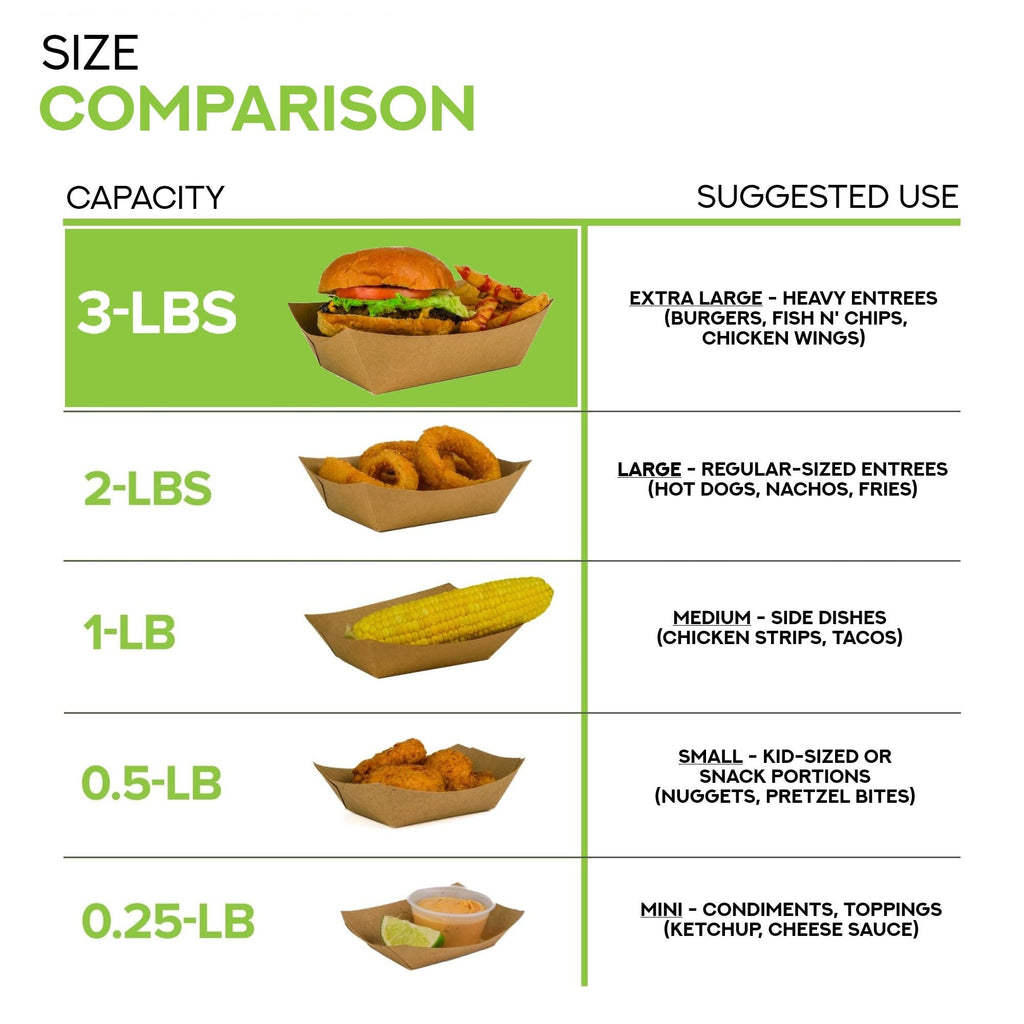 Stock Your Home [250 Pack] Extra Large Disposable Brown Kraft Paper Food Trays, 3-Lb Concession Tray, Serving Boats for Party Snacks, Taco Bar, Seafood, Nachos Plates