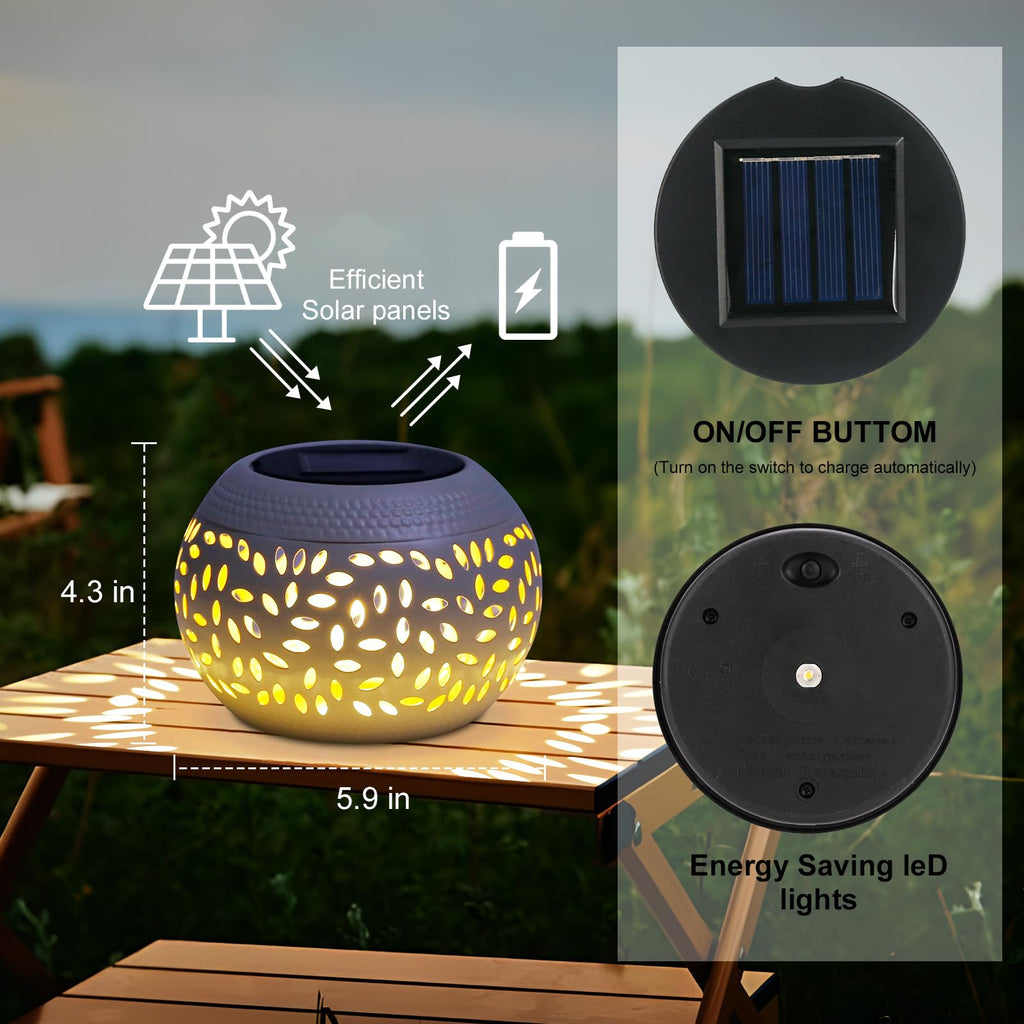 Solar Lanterns Waterproof Outdoor Decor,2 Pack White Hollow Out Metal Solar Lights - Unique Gifts for Women Mom Wife - Outside Garden Yard Porch Indoor Tabletop Retro Decorations