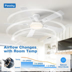 Passky Ceiling Fans with Lights, 52 inch White Flush Mount Ceiling fan with Remote Control, Low Profile Ceiling Fan for Bedroom, Farmhouse, Reversible, 3CCT, Dimmable, Noiseless DC Motor