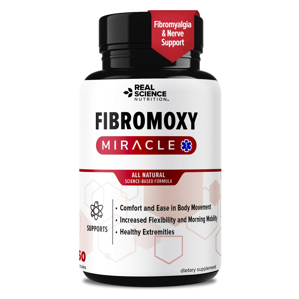 Real Science Fibromoxy Miracle – All Natural Fibromyalgia Relief Supplement for Pain, Stiffness & Fatigue with Vitamins B6, B12, C, D, K + Nitric Oxide Support – Neurological & Circulatory Aid, 60Caps