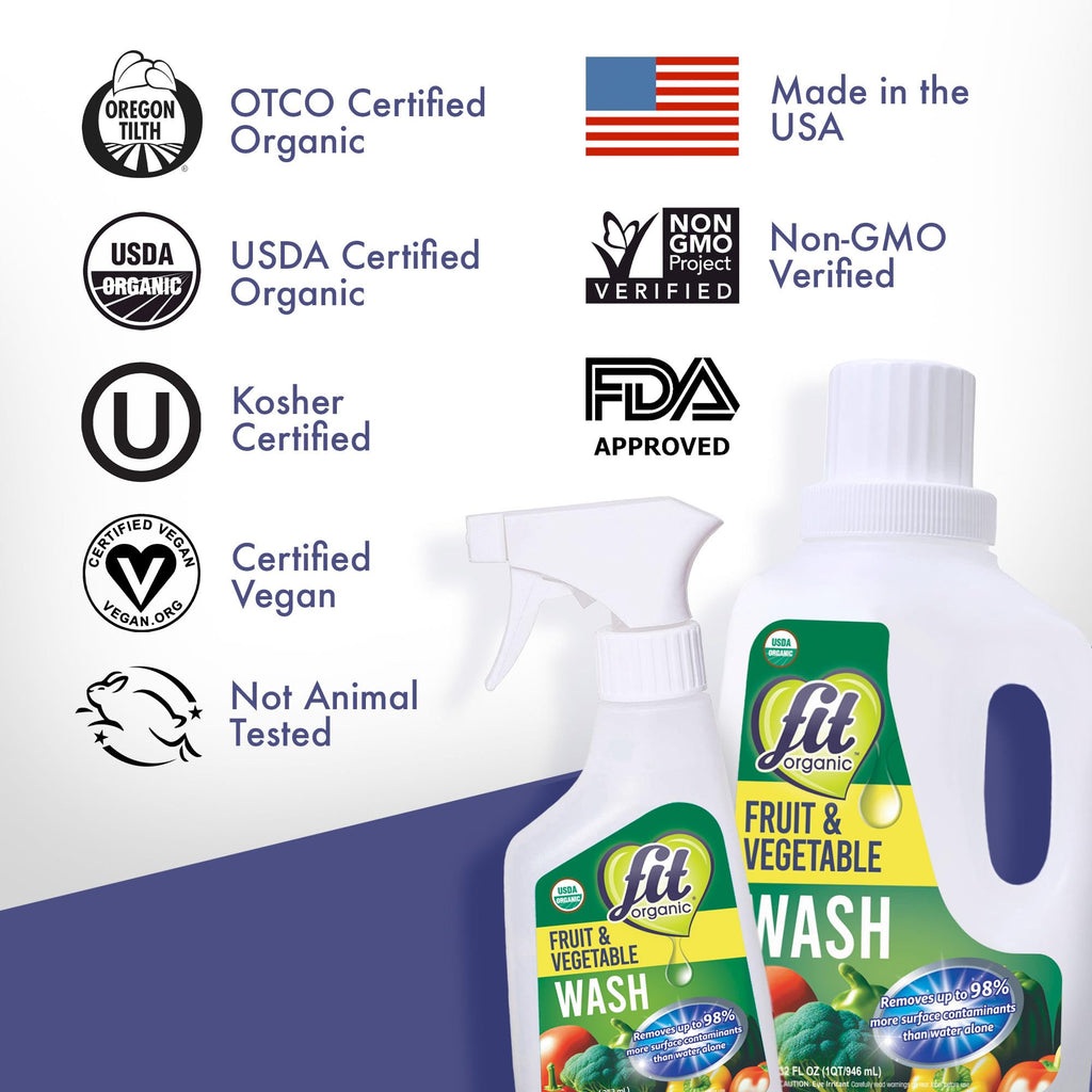 FIT Organic Fruit and Vegetable Wash Spray – USDA Certified Organic & Kosher Produce Cleaner – Removes 98% Pesticides, Waxes & Contaminants–Family & Pet Safe, Natural & Chemical-Free–12 Fl Oz (2-Pack)