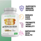 Black Seed Oil Capsules 1000mg, Organic Cold Pressed Black Cumin, High TQ, Immune & Joint Support, 120 Count (2 Month Supply)