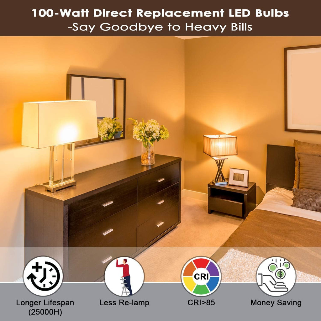 Yochoice 12-Pack A19 LED Light Bulbs, 100 Watt Equivalent LED Bulbs, 2700K Warm White, No Flicker E26 Edison Medium Screw Base Bulbs, 1100Lumens, Non Dimmable