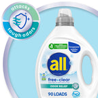 all free clear, Odor Relief, Liquid Laundry Detergent for Odors, Unscented and Hypoallergenic for Sensitive Skin, Concentrated, 80.1oz, 90 Loads