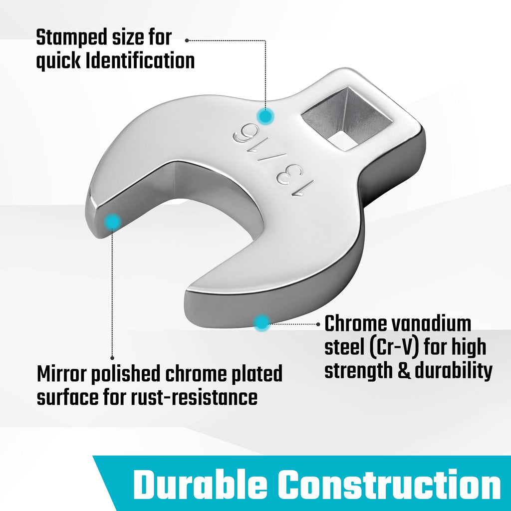 DURATECH 10-Piece 3/8" Drive Crowfoot Wrench Set, Open End Wrench Set, SAE, 3/8"-1", CR-V Steel, with EVA Foam Tool Organizer
