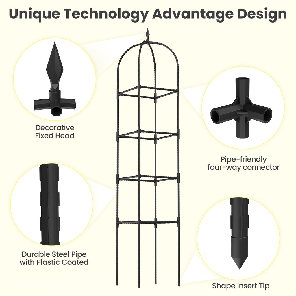 2 Pack 70.87" Garden Obelisk Trellis for Climbing Plants, Pyramid Design for Roses, Clematis, Jasmine, and Vegetable Vines, Indoor & Outdoor Use, Black