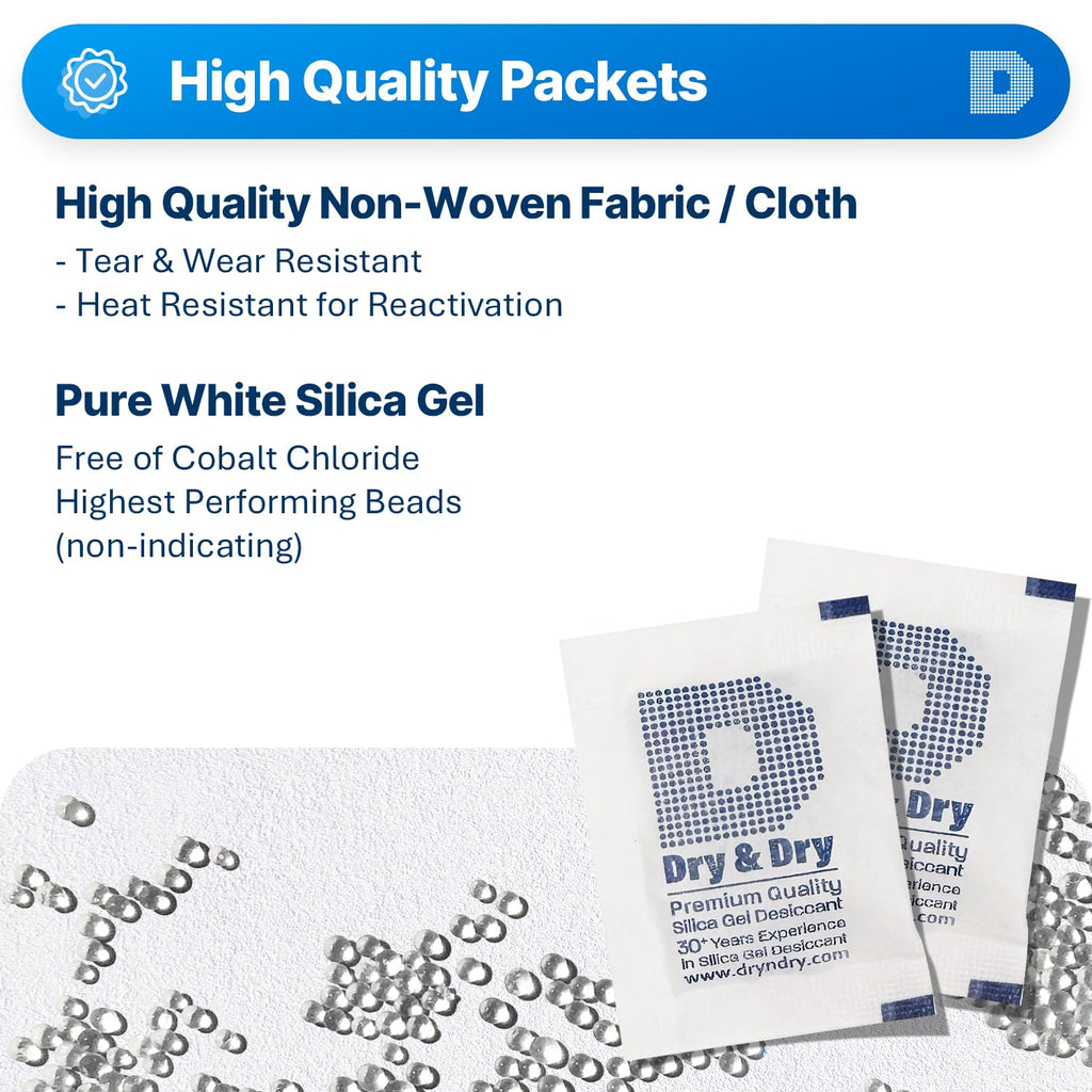 Dry & Dry 5 Gram [240 Packets] Silica Gel Packets, Desiccants - Rechargeable Fabric Silica Gel Packs, Silica Gel, Silica Packets, Desiccant Packs for Storage
