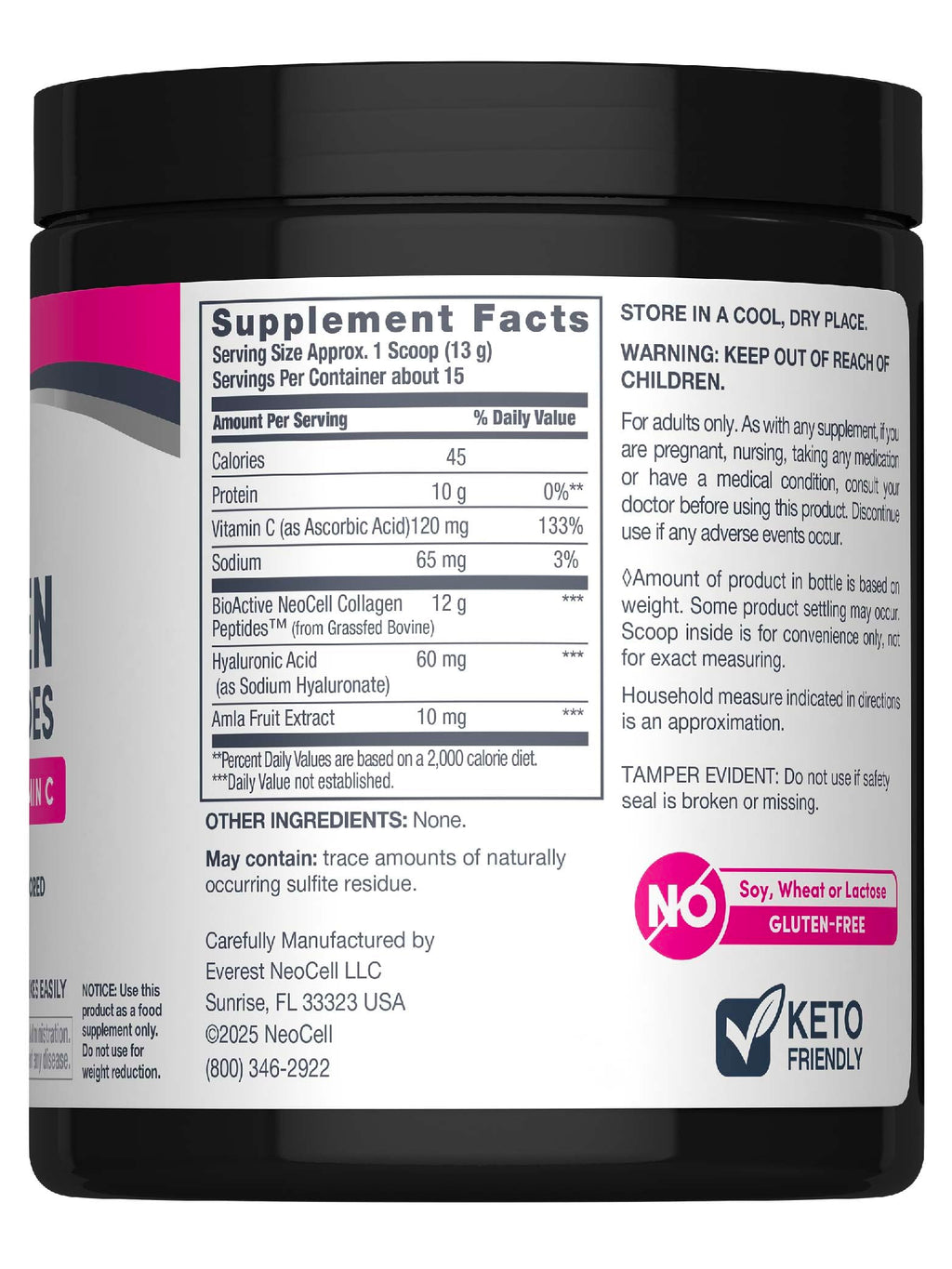 NeoCell Collagen Peptides Powder | 6.9 oz | Unflavored Supplement | with Vitamin C and Hyaluronic Acid | Advanced Formula | Hair, Skin, & Nails | for Women and Men