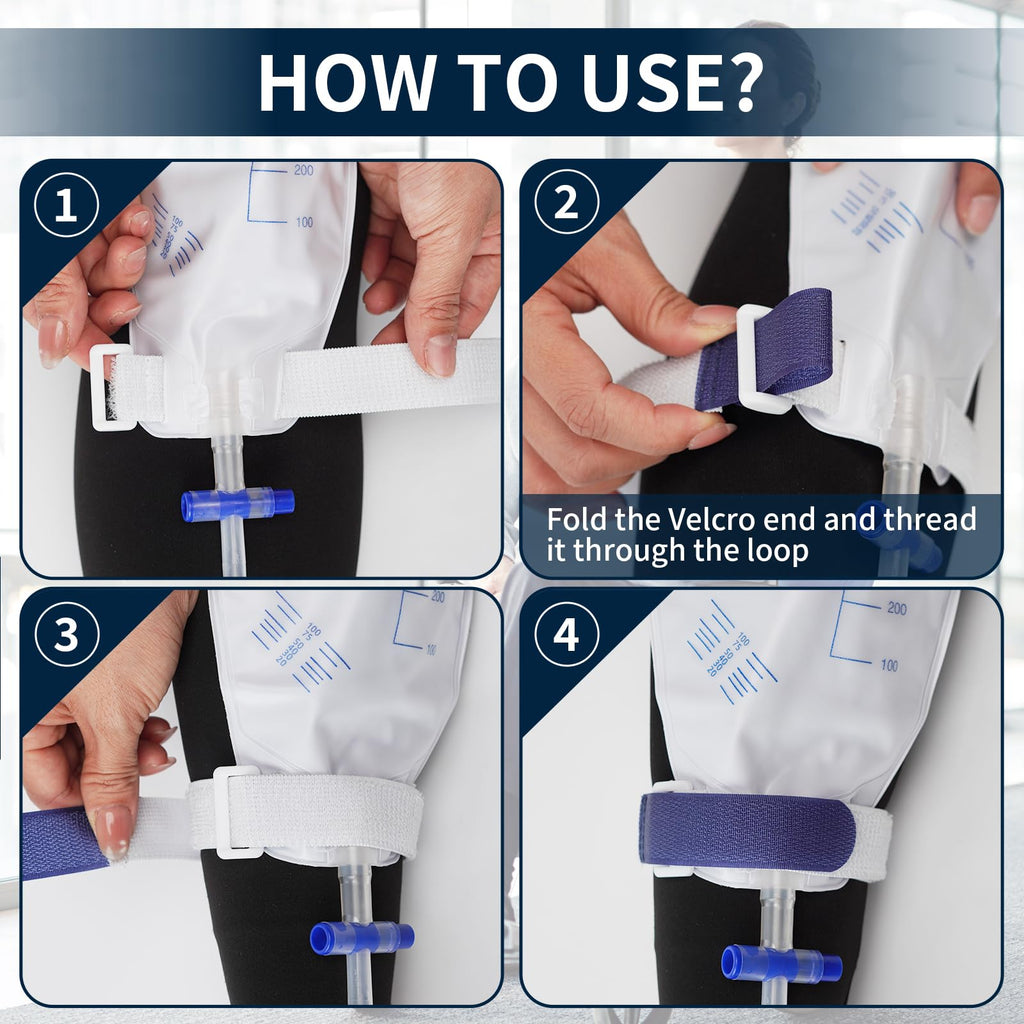 4 Packs Leg Bag Straps(Blue), Urine Drainage Bag Strap Catheter Leg Bag Straps with Soft Elastic Fabric Comfortable Silicone Grips for Men Women