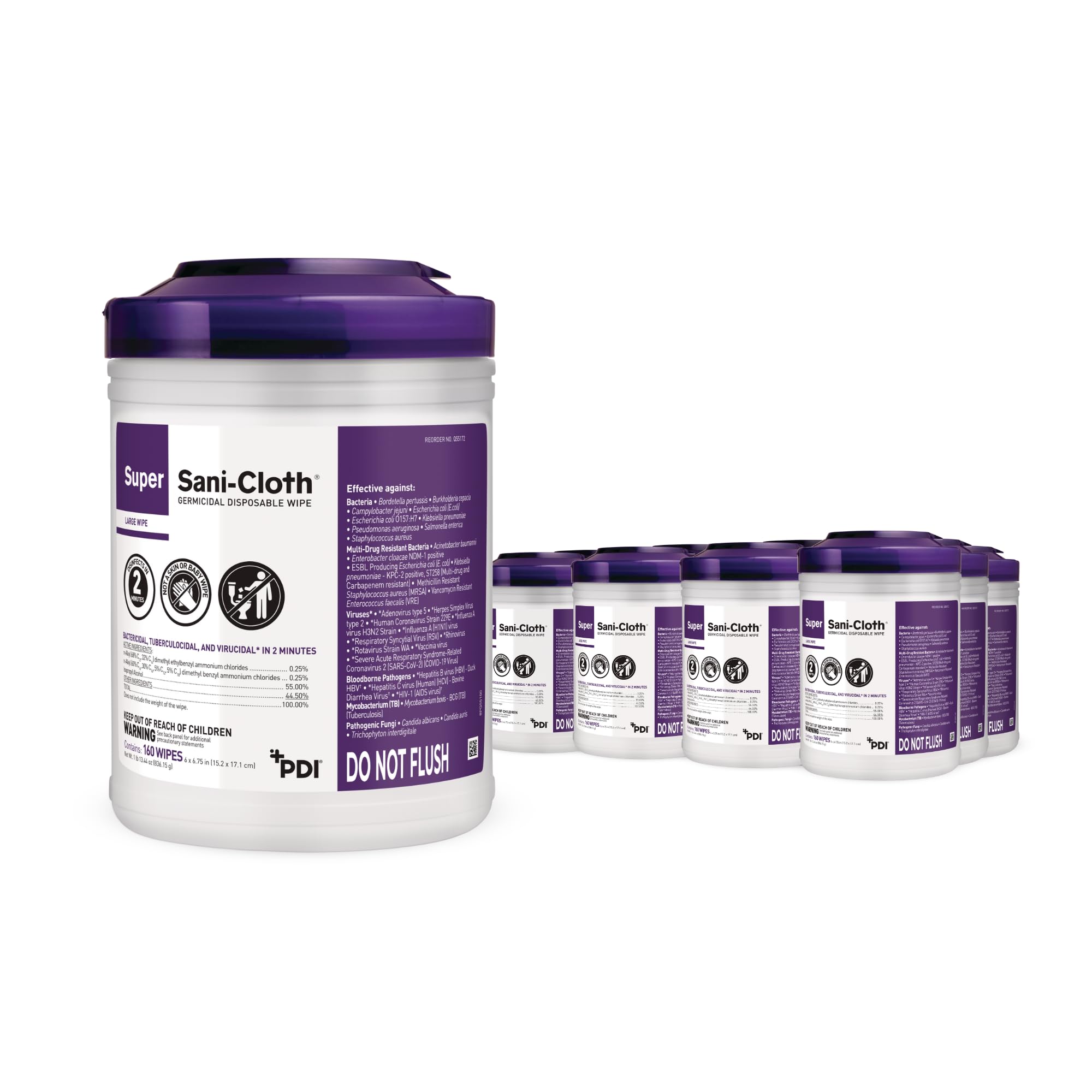 Super Sani-Cloth Disinfecting Cleaning Wipes, 12 Pack Case, 160 Count Each, Large Surface Wipes (6" x 6.75"), Multi-Surface Germicidal Cleaner for Home Health, Medical, Commercial Use