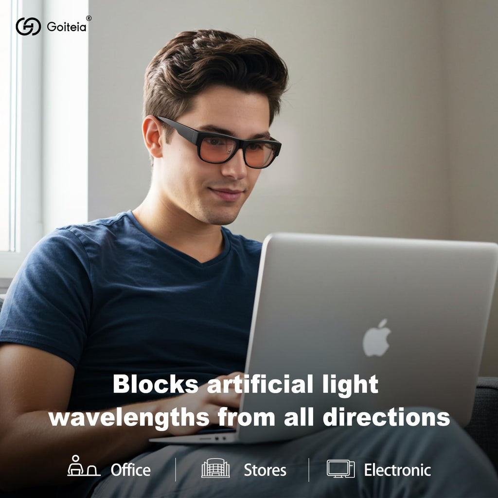 Goiteia FL-Rose Migraine Glasses Fit Over Glasses, Light Sensitivity Glasses for Fluorescent LED Glare/Screen Light/Migraine Relief, Block The Light From The Side
