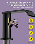 Matte Black Waterfall Bathroom Faucet for Sink 3 Hole 8 Inch Widespread Bathroom Sink Faucets with Pop-up Drain Supply Lines Stainless Steel 2-Handle Bathroom Sink Faucet for Bath Vanity Homevacious