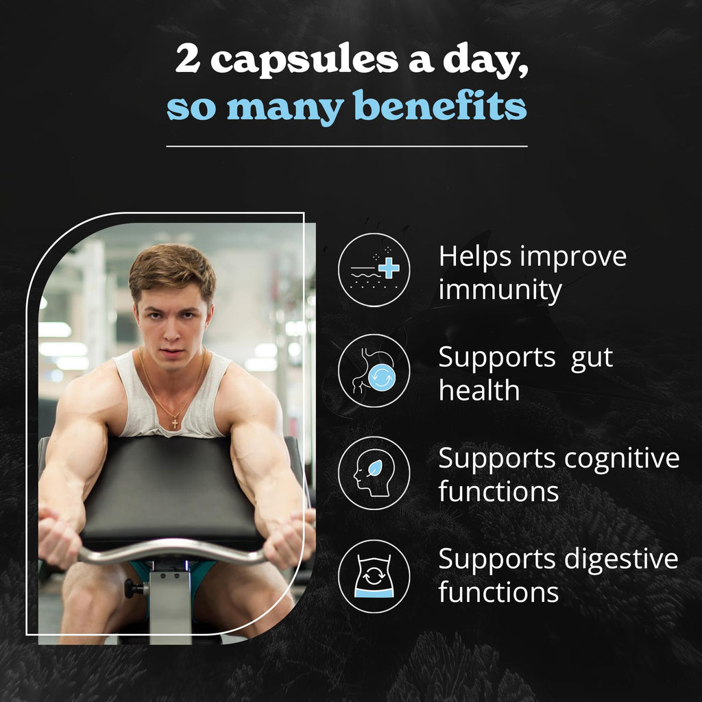 3000mg Iris Sea Moss, 2000mg Black Seed Oil, 1000mg Ashwagandha, 1000mg Burdrock Root, 1000 mg Bladderwrack with Black Pepper & Vitamin C | Vitality & Energy Support | All-in-one supplement | 120 Caps