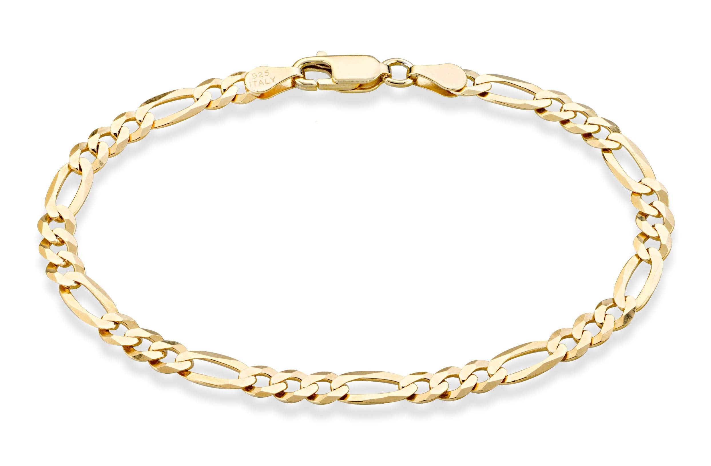 Miabella 18K Gold Plated Sterling Silver Italian 5mm Diamond-Cut Figaro Chain Bracelet for Women Men, 925 Made in Italy (Length 8 Inches)