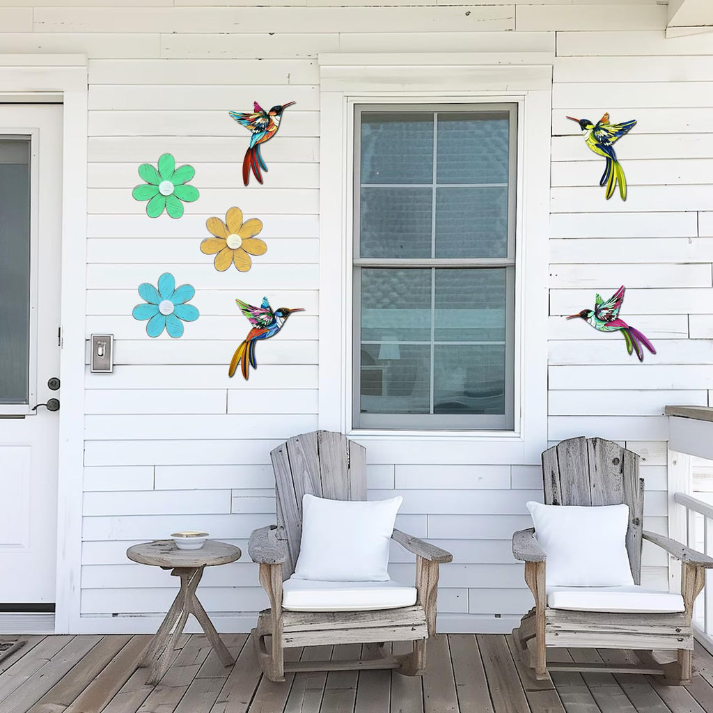 Hummingbird Outdoor Decor 4Pack - Outdoor Metal Wall Art Decoration
