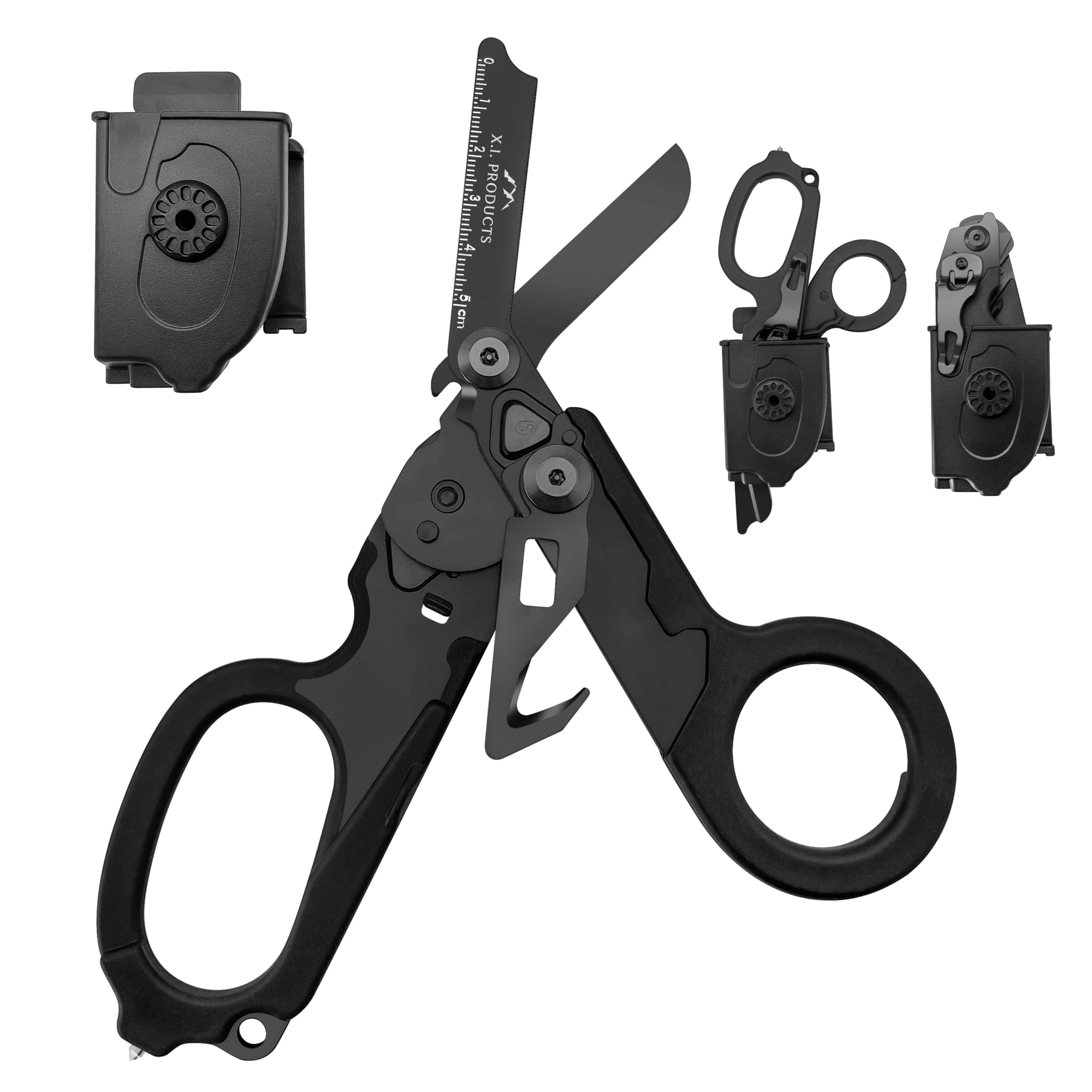 6 in 1 Multifunctional Trauma Shears Foldable with Strap Cutter | Carbon Black (Carbon Black)